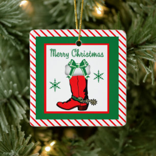 Westerne kerstcowboy-boot keramisch ornament