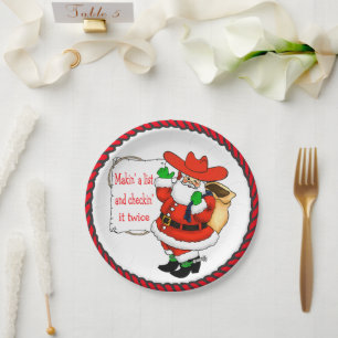 Westerne kerstcowboy kerstman met lijst papieren bordje