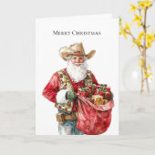 Westerne Kerstmis Cowboy Santa Kaart (Gele Bloem)