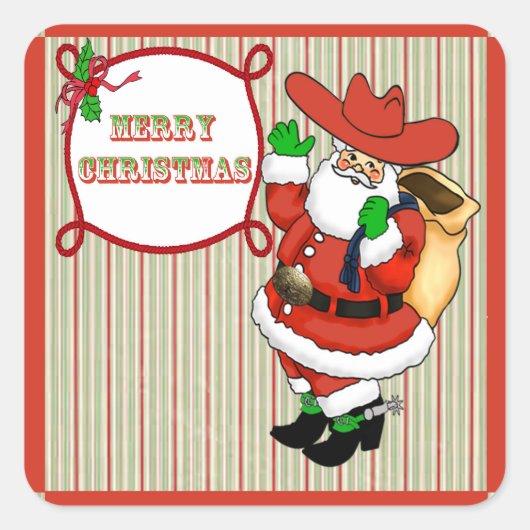 Westerne Kerstmis Cowboy Santa Stickers (Voorkant)