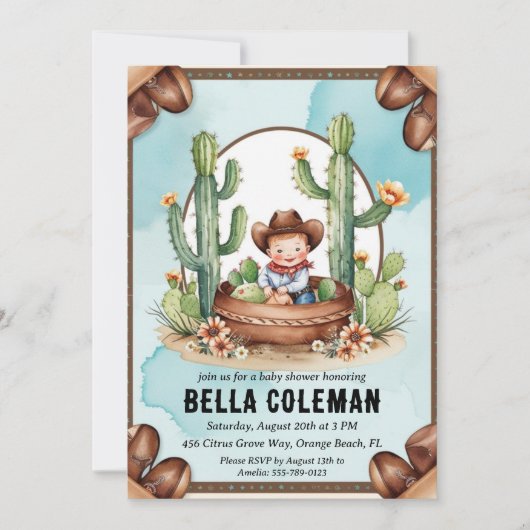westerne kleine cowboy babyshower uitnodigingen (Voorkant)