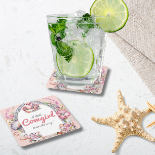 Westerne kleine cowgirl roze kust Baby shower Vierkante Kartonnen Onderzetter