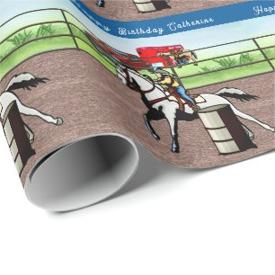 Westerne kleine cowgirl vat racen gepersonaliseerd cadeaupapier