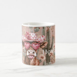 Westerne Koe Roze Hart Zonnebril Cactus Bloemen Koffiemok