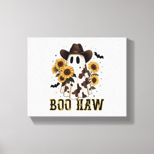 Westerne Koe Spot Spooky Ghost Boo Haw Canvas Afdruk (Voorkant)