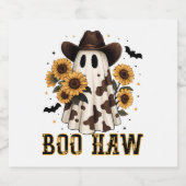 Westerne Koe Spot Spooky Ghost Boo Haw Sparkling Wijnetiket (Enkel label)