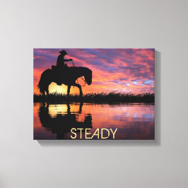 Westerne kunst cowboy op het paard canvas afdruk