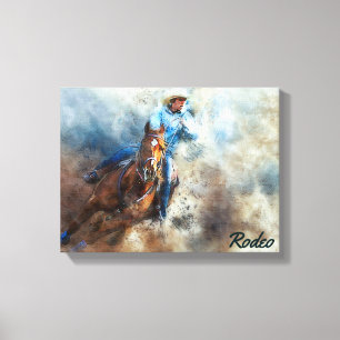 Westerne kunst, cowboy, paarden, rodeo Canvas afdr Afdruk