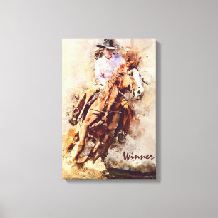 Westerne kunst, Cowgirl Horse, winnaar Canvas Afdruk