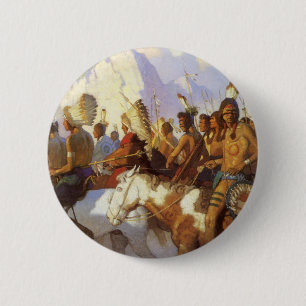 Westerne Kunst, Indische Oorlogspartij door NC Wy Ronde Button 5,7 Cm