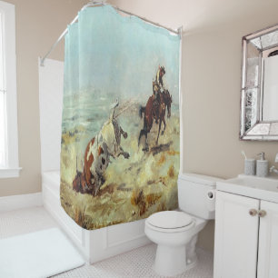 Westerne kunstcowboy die een steiger omdraait Douchegordijn