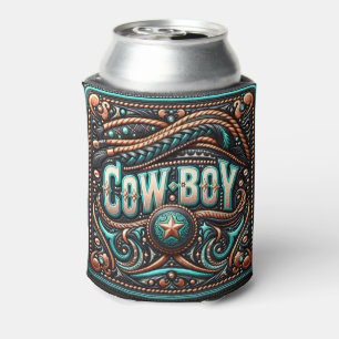 Westerne lederen print turquoise bruine cowboy blikjeskoeler
