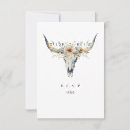 Westerne longhorn schedel maaltijd keuzes bruiloft RSVP kaartje