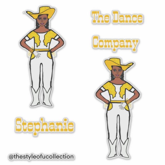Westerne Majorette / Danser Stickers Geel Wit (Voorkant)