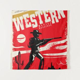 Westerne marathonretro-poster ontwerp van marathon wandkleed