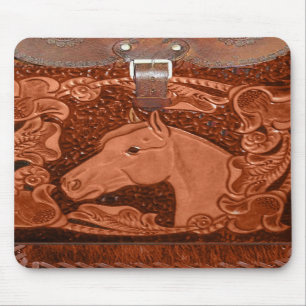 Westerne Mousepad met gelooid leder "Paard" Muismat