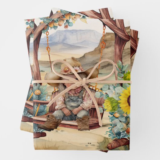 Westerne ontkoppeling - schattig cowgirl op landsv inpakpapier vel (In situ)