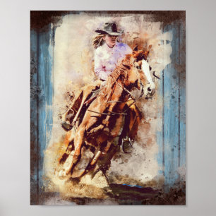 Westerne ontkoppeling van Barrel Racing Cowgirl Poster