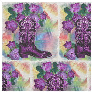 Westerne Paarse cowboy Boots met Flowers Fabric Stof