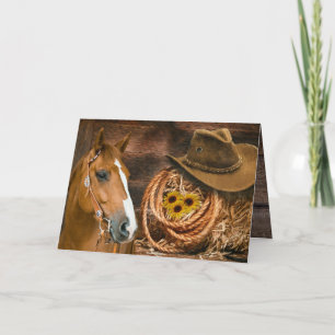Westerne paarse cowboy Pet Lasso - Zonnebloemen Bedankkaart