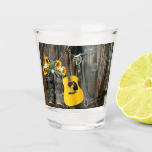 Westerne paarse cowboylaarzen gitaarzonnebloemen shot glas
