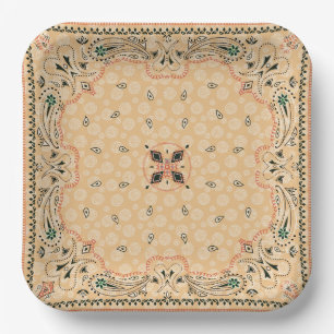 Westerne Paisley Gold Bandana Print Party 9-inch² Papieren Bordje