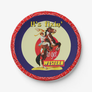 Westerne partij cowgirl Fixin om te winnen Papieren Bordje