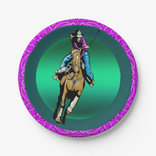 Westerne partij Cowgirl Riding Horse Paarse Bandan Papieren Bordje