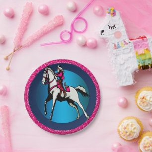 Westerne partij Cowgirl Riding Pink Bandana Papieren Bordje