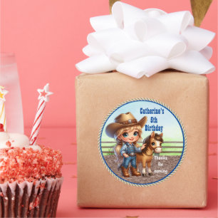 Westerne partij kleine cowgirl met paard douane ronde sticker