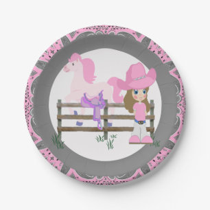 Westerne partij Little Cowgirl Horse and Saddle Papieren Bordje