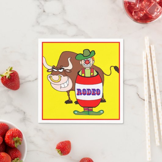 Westerne partij rodeo clown in vat en stier servet (Insitu)