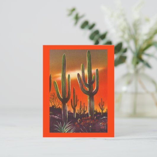WESTERNE PARTIJINVITATIE SW SUNSET SAGUARO CACTUS KAART (Staand voorkant)