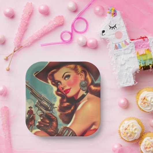 Westerne Pin-up Papieren Bordje (Feest)