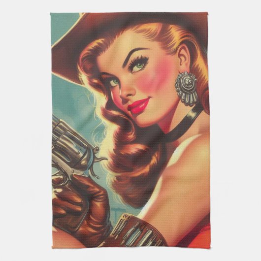  Westerne Pin-up Theedoek (Verticaal)