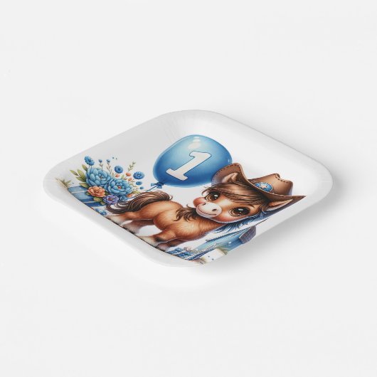 Westerne Pony Eerste Verjaardag Papieren Bordje (Gebogen)