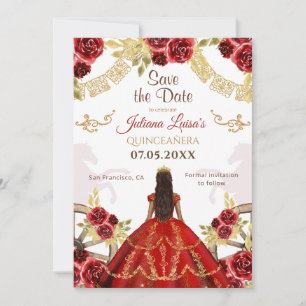 Westerne Quinceañera Bloemen Rood Goud Charra Paar Save The Date