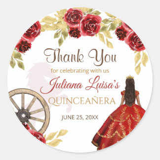 Westerne Quinceañera Rode Gouden Charra Kroonpaard Ronde Sticker