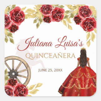Westerne Quinceañera Rode Gouden Charra Kroonpaard Vierkante Sticker