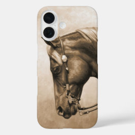 Westerne Ranch Horse Old Photo Sepia iPhone 16 Hoesje