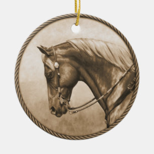Westerne Ranch Horse Old Photo Sepia Keramisch Ornament