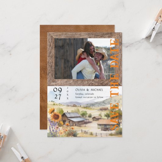 Westerne Ranch Trouwfoto Sla de datum op (Voorkant / Achterkant in situ)