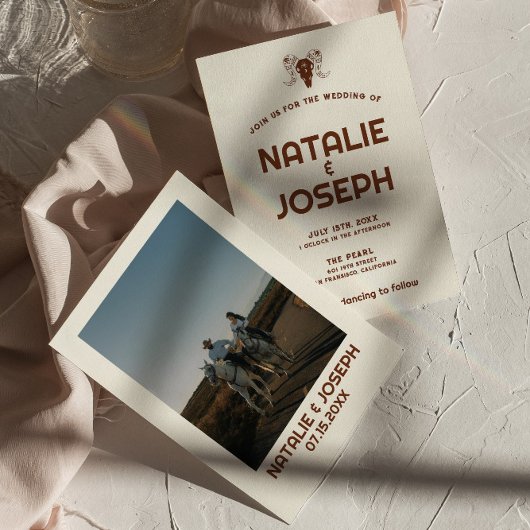 Westerne Retro Bull schedel Bold Boho Bruiloft Kaart