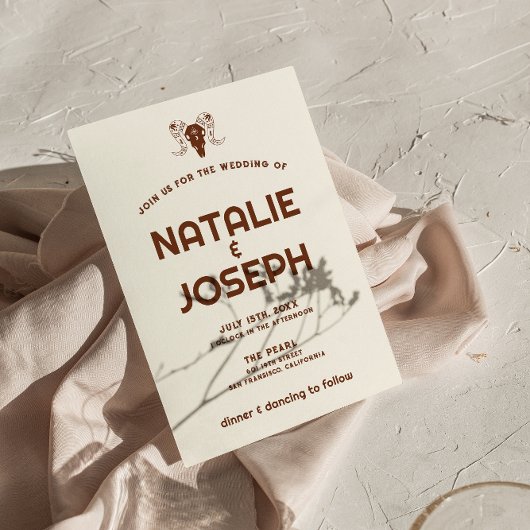 Westerne Retro  Bull schedel Bold Boho Bruiloft Kaart