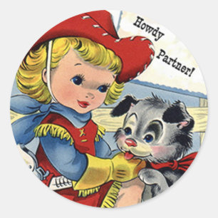 Westerne Retro Lil' Cowgirl Puppy Dog Fun Stickers