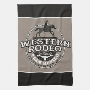 Westerne Rodeo ADD NAME Old West Steer Roping Rope Theedoek