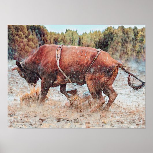 Westerne Rodeo Bull Rustic Country Cowboy Poster (Voorkant)