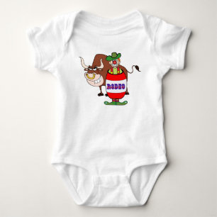 Westerne rodeo clown in een vat en een Cartoon Romper