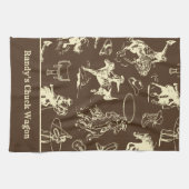 Westerne Rodeo Cowboy Dark Brown gepersonaliseerd Theedoek (Horizontaal)