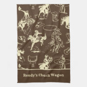 Westerne Rodeo Cowboy Dark Brown gepersonaliseerd Theedoek (Verticaal)